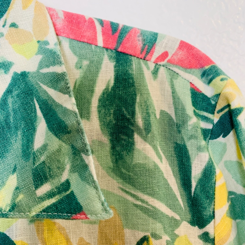 JM Collection Button Up Linen Shirt Size 14 Floral Bell Sleeve Tropical Vacation - Picture 4 of 13
